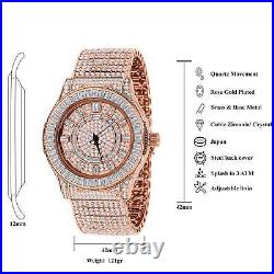 Mens Pink Tourmaline Rose Gold Tone Baguette Simulated Diamond Custom Band Watch