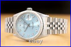 Mens Rolex Datejust 16234 Ice Blue Diamond Dial 18k White Gold & Steel Watch