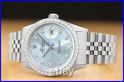Mens Rolex Datejust Ice Blue 18k White Gold Diamond & Stainless Steel Watch