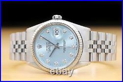 Mens Rolex Datejust Ice Blue Diamond 18k White Gold & Stainless Steel Watch