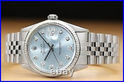 Mens Rolex Datejust Ice Blue Diamond Quickset Watch + Rolex 18k White Gold Bezel