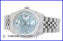 Mens Rolex Diamond Datejust 18K White Gold & Stainless Steel Ice Blue Dial Watch