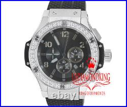 Mens Solid Full Steel Simulated Diamond Chronograph White Tone Watch 50mm WithDate