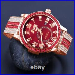 New Icy Red Baguette Rose Gold Tone Red Face Dial Custom Band Luxury Watch