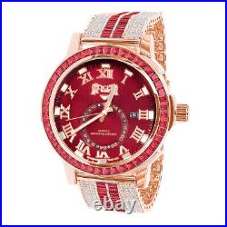 New Icy Red Baguette Rose Gold Tone Red Face Dial Custom Band Luxury Watch