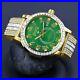 New Icy Yellow Gold Tone White Baguette Green Face Dial Custom Band Luxury Watch