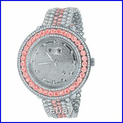 Pink Tourmaline Custom Watch Real Diamond Dial 18k White Gold Finish Steel back