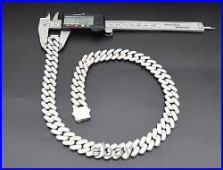 REAL MOISSANITE Hip Hop Miami Cuban Link Prong Iced Chain 925 Silver Necklace