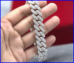 REAL MOISSANITE Miami Cuban Link Prong Bracelet Iced Solid 925 Sterling Silver