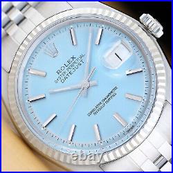 ROLEX MENS DATEJUST 18K GOLD STEEL ICE BLUE DIAL WATCH with JUBILEE BAND
