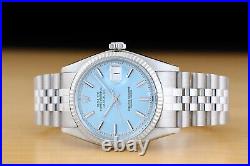 ROLEX MENS DATEJUST 18K GOLD STEEL ICE BLUE DIAL WATCH with JUBILEE BAND