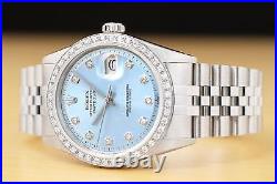 ROLEX MENS DATEJUST ICE BLUE DIAL 18K GOLD STEEL DIAMOND WATCH with JUBILEE BAND