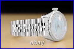 ROLEX MENS DATEJUST ICE BLUE DIAMOND DIAL 18K GOLD STEEL WATCH with ROLEX BAND
