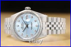 ROLEX MENS DATEJUST ICE BLUE DIAMOND DIAL 18K WHITE GOLD SS WATCH with FOLDED BAND