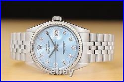 ROLEX MENS DATEJUST ICE BLUE DIAMOND DIAL 18K WHITE GOLD SS WATCH with FOLDED BAND