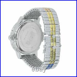 Rainbow Multi Tone White Gold Steel Baguette Solitaire Bezel Band Diamond Watch