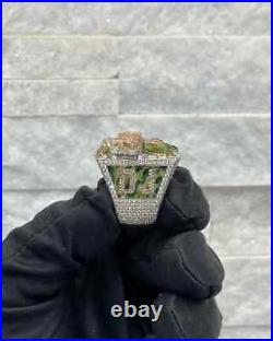 Rapper Hip Hop Style White Moissanites Studded Iced Out Design Ring In Silver