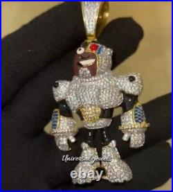 Rapper Style Simulated Diamond Men's 3D Robot Character Pendant Real Iced Silver