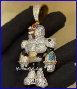 Rapper Style Simulated Diamond Men's 3D Robot Character Pendant Real Iced Silver