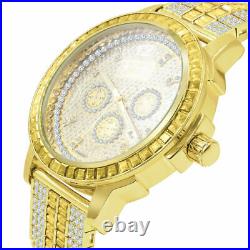 Real Diamond Dial Canary Gold Finish Custom Band Watch WithDate Solid Steel Bezel