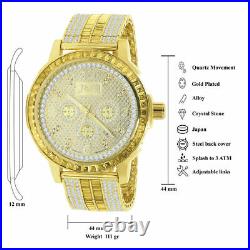 Real Diamond Dial Canary Gold Finish Custom Band Watch WithDate Solid Steel Bezel