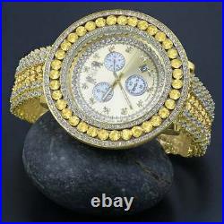 Real Diamond Dial Gold Tone Finish Canary& White Removable Bezel Men Wrist Watch