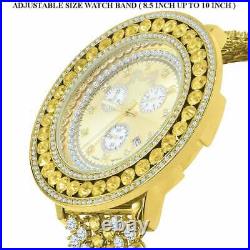 Real Diamond Dial Gold Tone Finish Canary& White Removable Bezel Men Wrist Watch