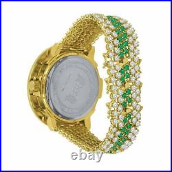 Real Diamond Dial Men's Custom Watch Emerald Green 18K Yellow Gold Finish WithDate