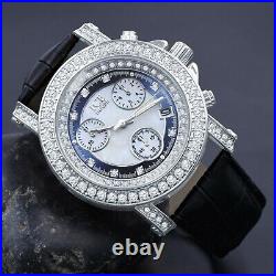 Real Diamonds Solitaire Blue & White Dial White Tone Leather Band Watch With Date