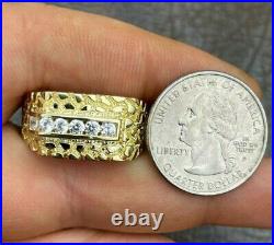 Real Iced Solid Metal Nugget Style D/VVS Moissanite Charm Pinky Ring 925 Silver