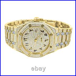Real Stainless Steel Mens Watch Iced Simulated Diamond Hip Hop Bust Down Arabic