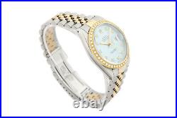 Rolex Mens Datejust 16013 18K Yellow Gold & Steel 2-Tone Ice Blue Diamond Watch
