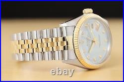 Rolex Mens Datejust 16013 Ice Blue Diamond Dial 18k Yellow Gold & Steel Watch