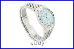 Rolex Mens Datejust 16014 18K White Gold Steel Ice Blue Diamond Dial Watch