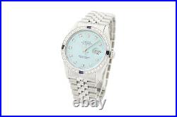 Rolex Mens Datejust 16014 18K White Gold Steel Ice Blue Diamond Sapphire Watch