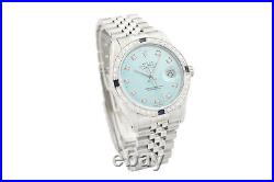 Rolex Mens Datejust 16014 Ice Blue Dial 18K Gold Steel Diamond Sapphire Watch