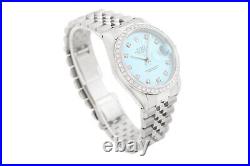 Rolex Mens Datejust 16234 18K Gold Steel Ice Blue Diamond Watch with Jubilee Band