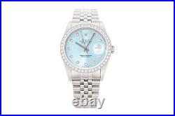 Rolex Mens Datejust 16234 18K Gold & Steel Ice Blue Diamond Watch with Rolex Band