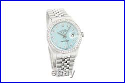 Rolex Mens Datejust 18K Gold Steel Ice Blue Diamond Watch with Rolex Jubilee Band