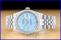 Rolex Mens Datejust 18k White Gold Stainless Steel Ice Blue Dial Jubilee Watch