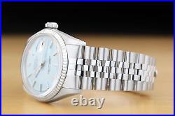 Rolex Mens Datejust 18k White Gold Stainless Steel Ice Blue Dial Jubilee Watch