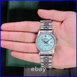 Rolex Mens Datejust Gold & Steel Watch Ice Blue Dial Diamond Bezel 36mm 1601
