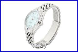 Rolex Mens Datejust Ice Blue Dial 18K White Gold Steel Diamond Sapphire Watch