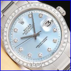 Rolex Mens Datejust Ice Blue Dial 18k Gold Diamond & Stainless Steel Watch 1601