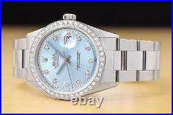 Rolex Mens Datejust Ice Blue Dial 18k Gold Diamond & Stainless Steel Watch 1601