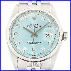 Rolex Mens Datejust Ice Blue Diamond Dial 18K Gold Steel Watch with Folded Band