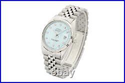 Rolex Mens Datejust Ice Blue Diamond Dial 18K Gold Steel Watch with Rolex Band