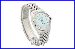 Rolex Mens Datejust Ice Blue Diamond Dial 18K Gold Steel Watch with Rolex Band