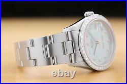 Rolex Mens Oyster Perpetual Date 34mm 15200 Ice Blue Dial Diamond Steel Watch