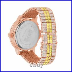 Roman Numerals Rose Canary Tone Custom Solid Steel Bezel Simulated Diamond Watch